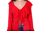 Full Sleeves Red Ruffle Top