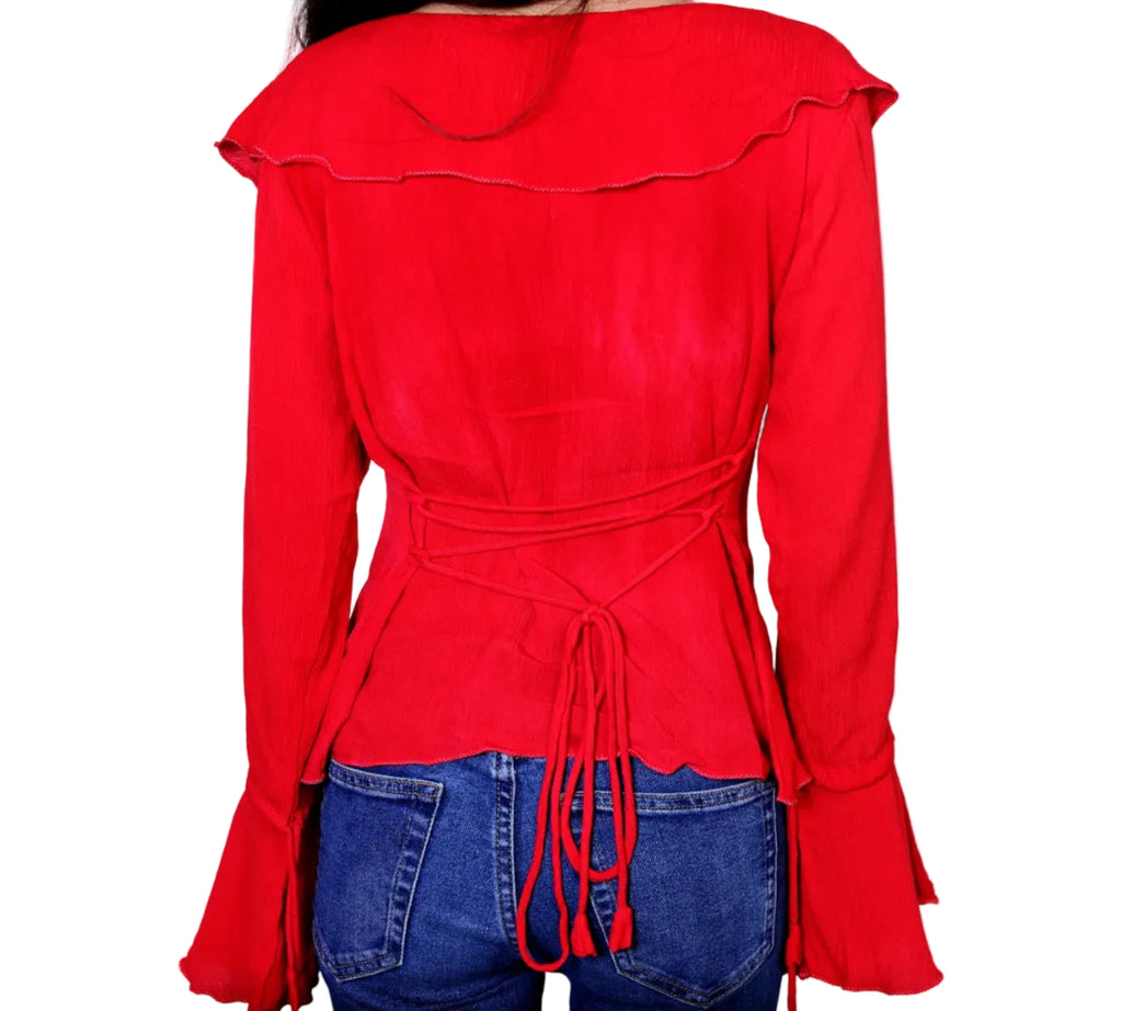 Full Sleeves Red Ruffle Top
