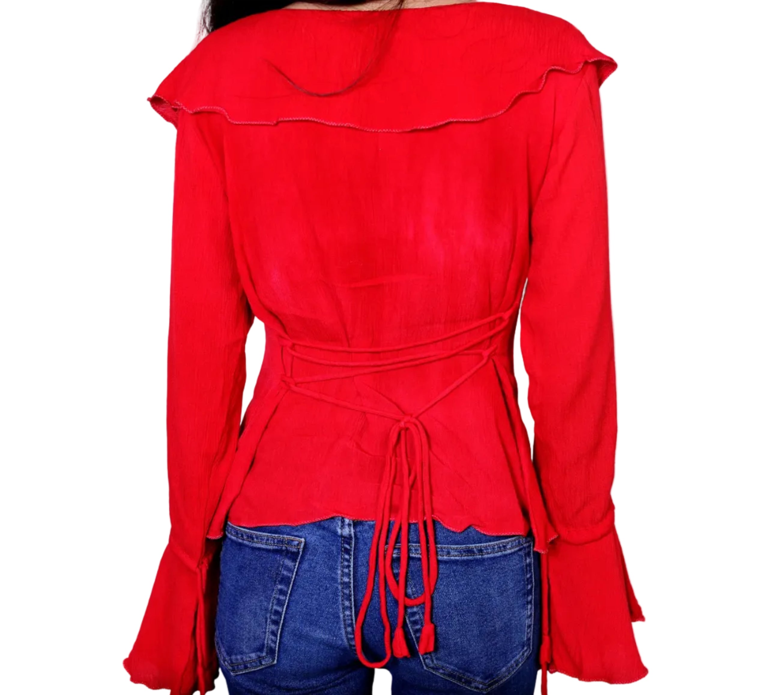 Full Sleeves Red Ruffle Top